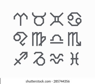 Graphical astrological symbols, simple linear zodiacal signs