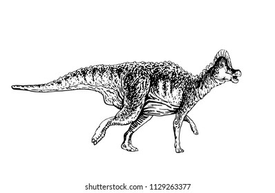 Graphical auroraceratops isolated on white background,vector sketchy illustration for tattoo and printing