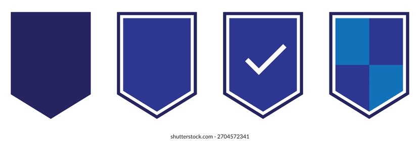Icono de verificación de insignia gráfica establecido en la página blanca. Conjunto de iconos de escudo abstracto de Vector aislado. Icono de escudo aislado moderno de color azul sobre fondo blanco. Conjunto de iconos de privacidad de premios gráficos. EPS 10. 