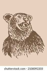 Retrato gráfico de oso , fondo sepia,ilustración portadora de animales africanos	