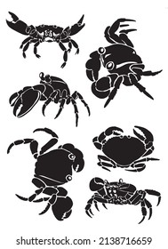 Graphical big set of crabs isolated on white background,vector elements sea - food