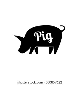 Graphical black pig, hand drawing illustration with lettering. Vector icon UI app design