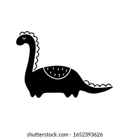 Graphical black Silhouette dinosaur isolated on white background, vector illustration. 