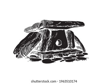 Graphical black silhouette of megalith isolated on white background,vector illustration	
