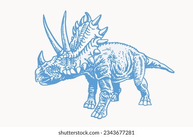 Graphical blue triceratops, vector color  illustration,dinosaur standing