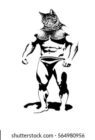 Graphical bodybuilder with the head of cat , sport logo