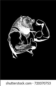Graphical bodybuilder with a head of grizzly bear,vector,