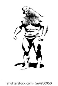 Graphical bodybuilder with the head of white bear , sport logo
