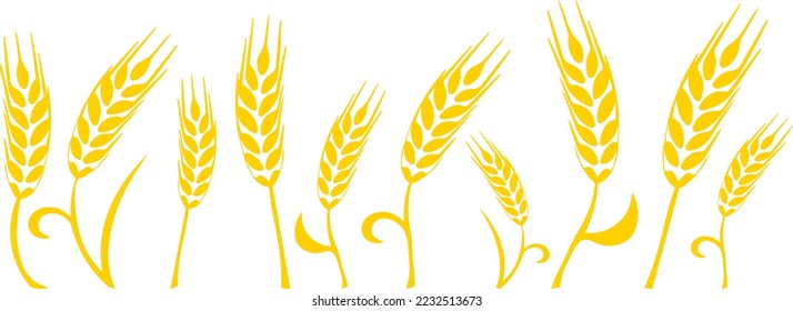 Graphical border with silhouettes of wheat ears colored in yellow on transparent background