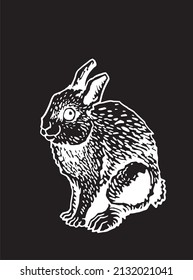 Conejo gráfico aislado en fondo negro,elemento grabado vectorial