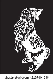 Graphical bunny standing on two paws isolated on black,vector illustration. Symbol of 2023 new year