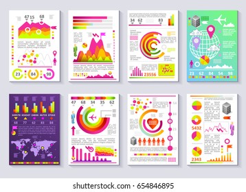 Graphical business company report vector set of templates. Flat 3D modern style charts and graphs detailed illustration