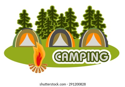 Graphical camping illustration made in flat style. Vector camping concept with tent and nature around. Vector set for your business, web sites, presentations, advertising etc.