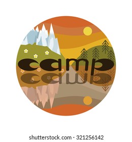 Graphical camping illustration made in flat style. Vector camping concept with with a beautiful mountain landscape.