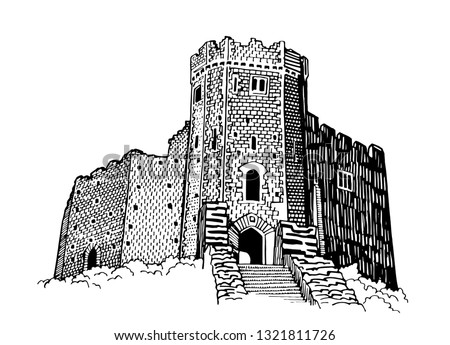Graphical Cardiff Castle isolated on white background,vector, England