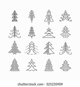 Graphical Christmas tree set, hipster linear style