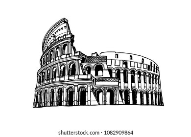 Graphical coliseum isolated on white background,vector sketchy illustration,Rome ,Italy