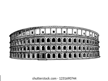 Graphical coliseum isolated on white background, vector sightseeing,Italy