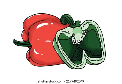 Graphical color bell peppers isolated on white background,vector  food illustration 