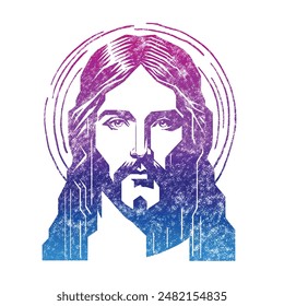 graphical color face of Jesus. Hand drawn art. 