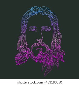 graphical color face of Jesus. Hand drawn art. 