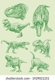 Graphical color illustration of dinosaurs , paleontology