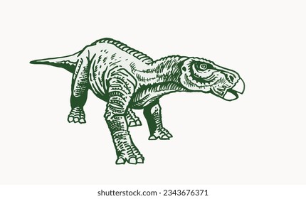 Graphical color illustration of iguanodon,vector illuatration.Green dinosaur