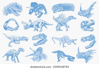Graphical color  set of dinosaurs isolated on white background,vector illustration for tattoo and printing