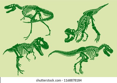 Graphical color set of dinosaurs skeletons , pop art  background,vector sketch for typography