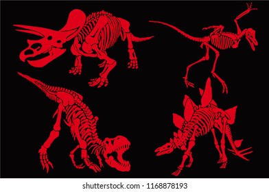 Graphical color set of dinosaurs skeletons , pop art  background,vector sketch for typography