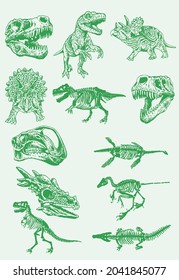 Graphical color set of dinosaurs, stylish wallpaper with dinosaurs for printing and typography