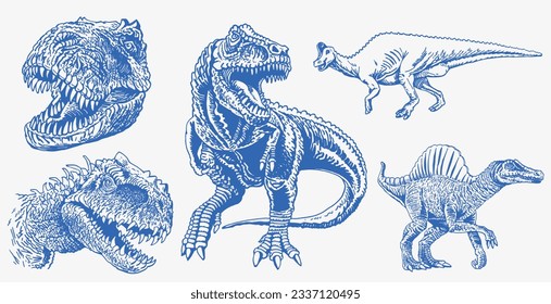 Graphical color set of dinosaurs,vector blue elements for design, covers,background