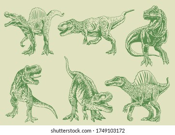 Graphical color set of green  dinosaurs  ,vector illustration  for printing and design