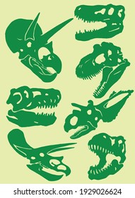 Graphical color set of skulls of dinosaurs,vector illustration