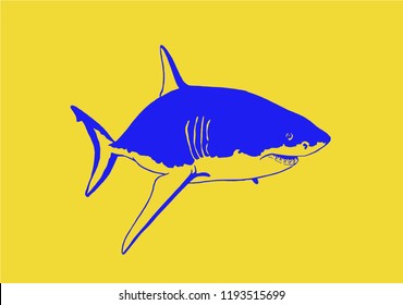 Graphical color  shark isolated on yellow,vector tattoo illustration