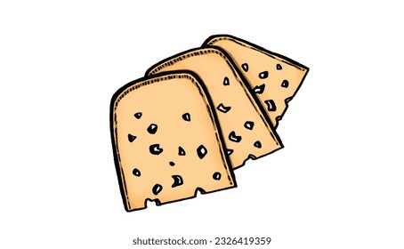 Graphical color slices of cheese with holes, graphical illustration, dairy product