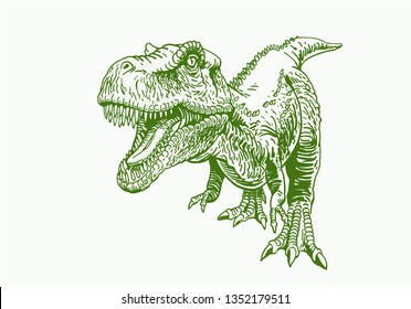 Graphical color  tyrannosaurus isolated on white background,vector illustration,green dinosaur