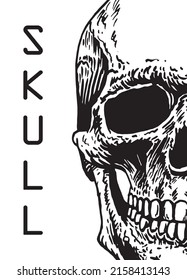 Graphical cover with text and human skull, vector illustration for typography and design