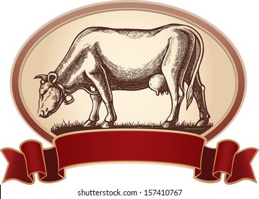 Graphical cow. For label design.