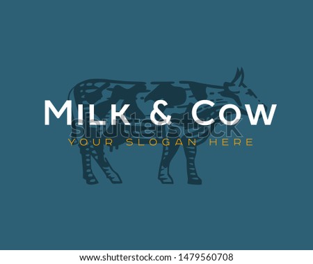Graphical cow logo, hand drawn vintage illustrations.