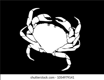Graphical  crab isolated on black background,vector sea-food illustration,tattoo