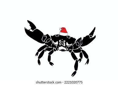 Grafische Krabbe auf rotem Weihnachtsmann einzeln auf weißem Hintergrund, Vektorgrafik von Meeresfrüchten