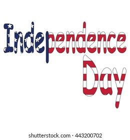 A graphical depiction of the word "Independence day" with an american flag pattern