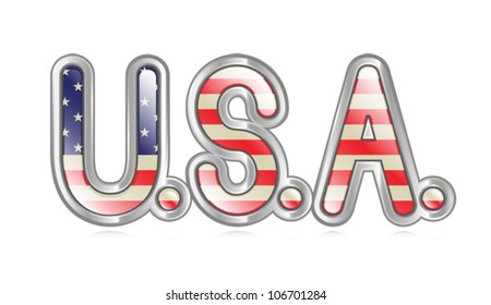 A graphical depiction of the word "U.S.A." with an american flag pattern. Eps 10 Vector.