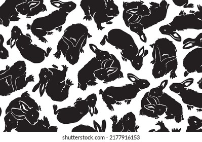 Graphical design with rabbits on white, vector illustration for backgrounds,patterns , covers. Typography design with funny fluffy pets