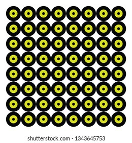 A graphical design of several black and yellow disks arranged in rows vector color drawing or illustration