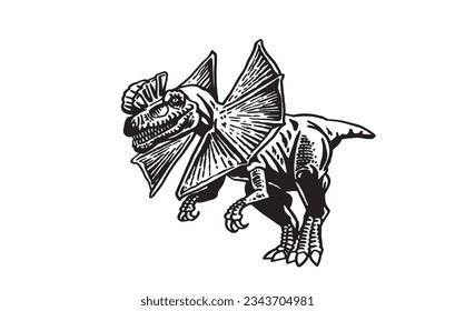 Graphical dilophosaurus isolated on white background, vector illustration for tattoo, design and printing