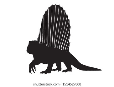 Graphical dimetrodon silhouette isolated on white ,vector illustration .