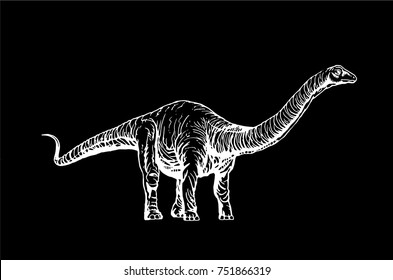 Graphical dinosaur isolated  on black background,vector illustration