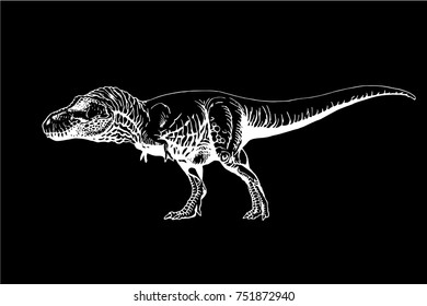 Graphical dinosaur isolated on black background,vector illustration